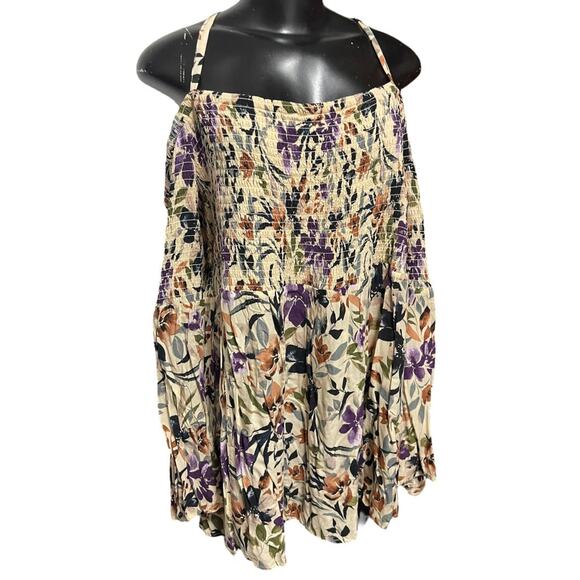 3X Torrid Smocked Cold Shoulder Floral Womens Top Shirt Challis - Picture 4 of 12